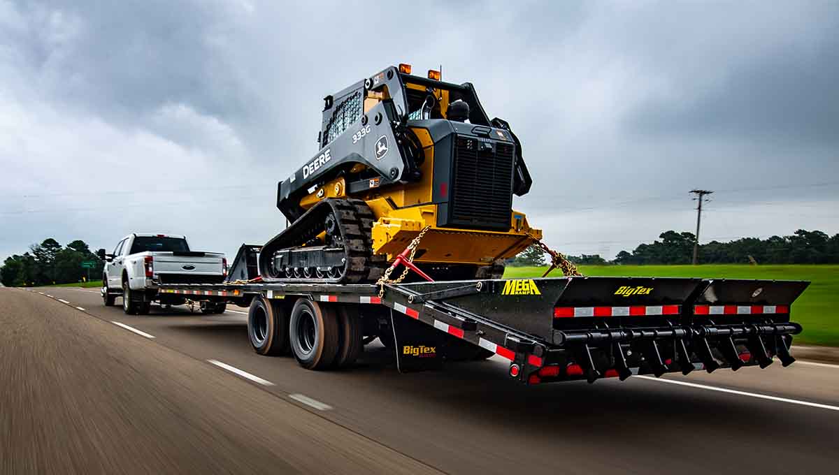 Big Tex 22 PH 20+5  20K Mega Ramp Pintle Hook Flatbed Trailer 22PH Big Tex Trailer 22PH 20BK+5MR