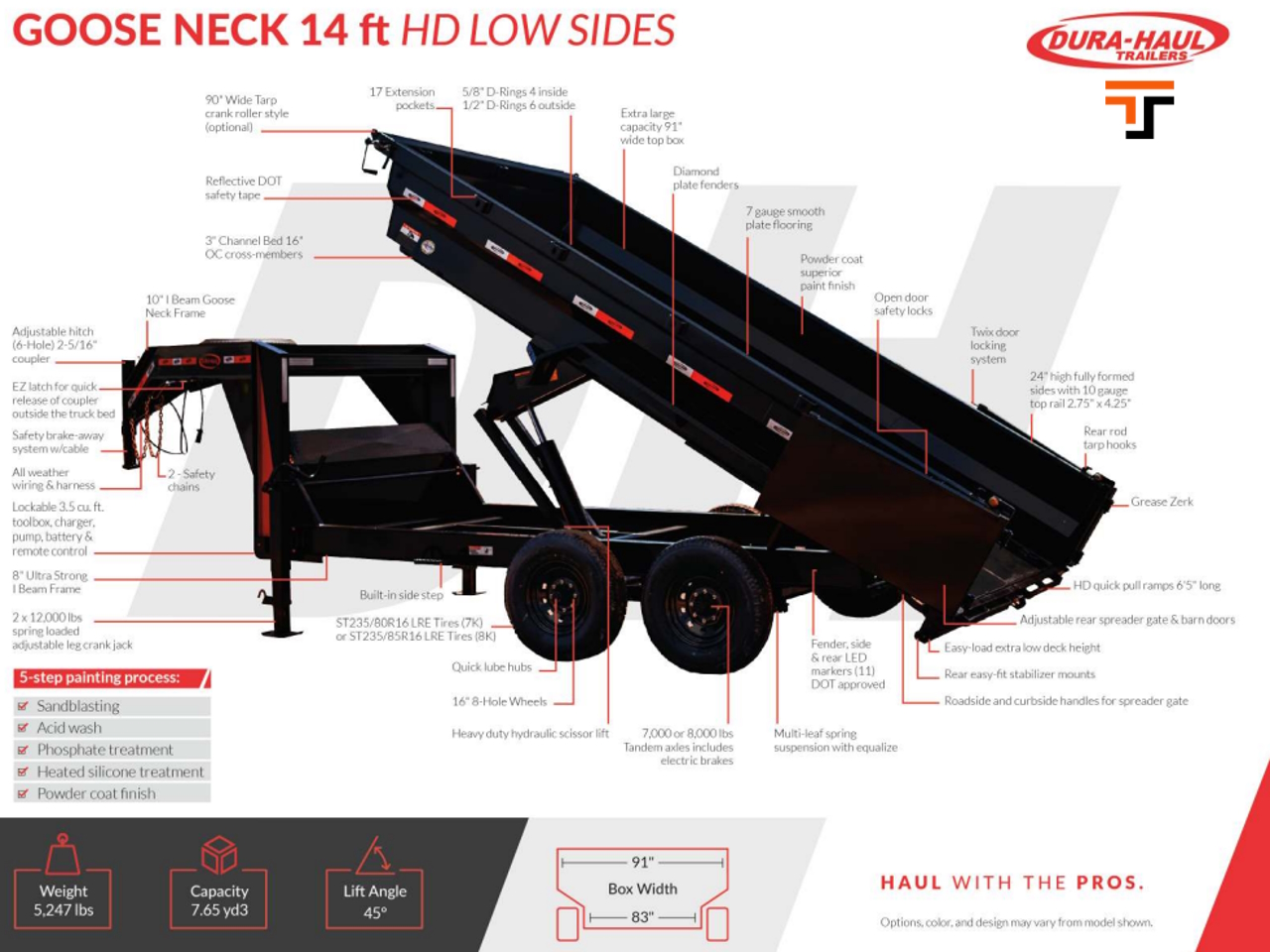 Dura Haul 7x14 14K Gooseneck Dump Trailer Dura Haul Trailer GN-7X14-DT-LS-SC-7K