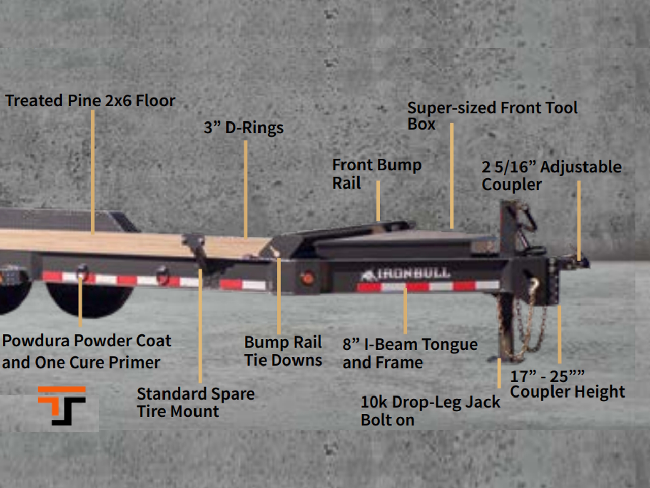 Iron Bull 7x22  14K  Equipment Trailer - 8" I-Beam - EWB - Rampage Ramps Iron Bull Trailer EWB8322072 D07